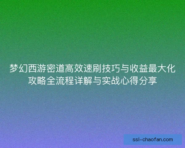 梦幻西游密道高效速刷技巧与收益最大化攻略全流程详解与实战心得分享