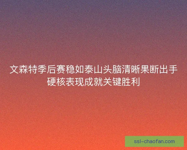 文森特季后赛稳如泰山头脑清晰果断出手硬核表现成就关键胜利 文森特季后赛稳如泰山头脑清晰果断出手硬核表现成就关键胜利